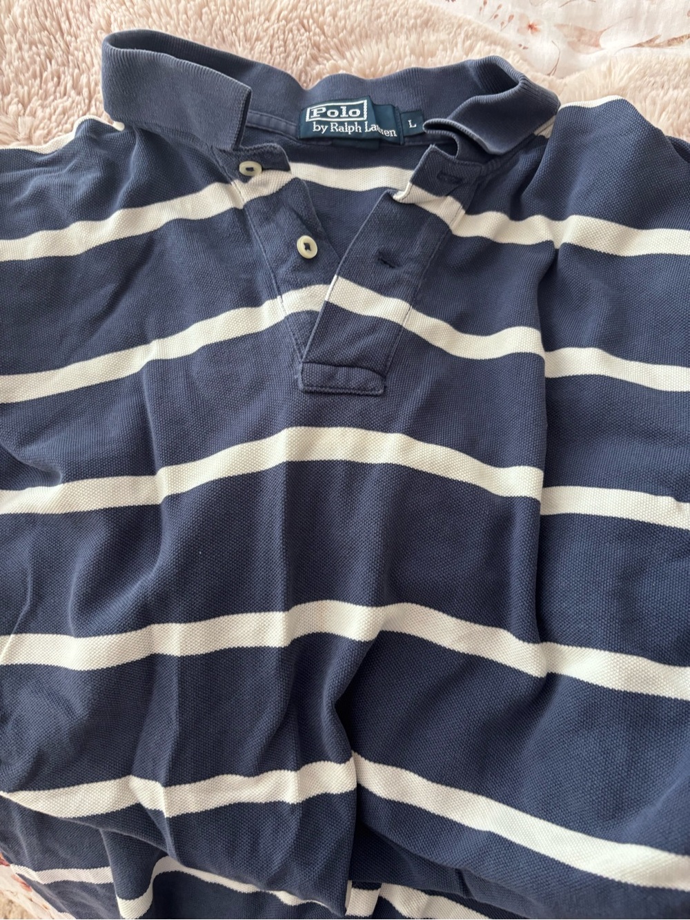 Polo by Ralph Lauren Navy and White Striped Rugby Polo